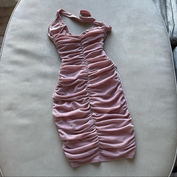 🙈 SOLD 🙈 NWOT OH POLLY Keyhole Ruched mini dress in blush - Picture 9 of 9